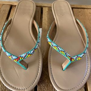 Strappy Southwestern Beaded Flip Flops Sandals